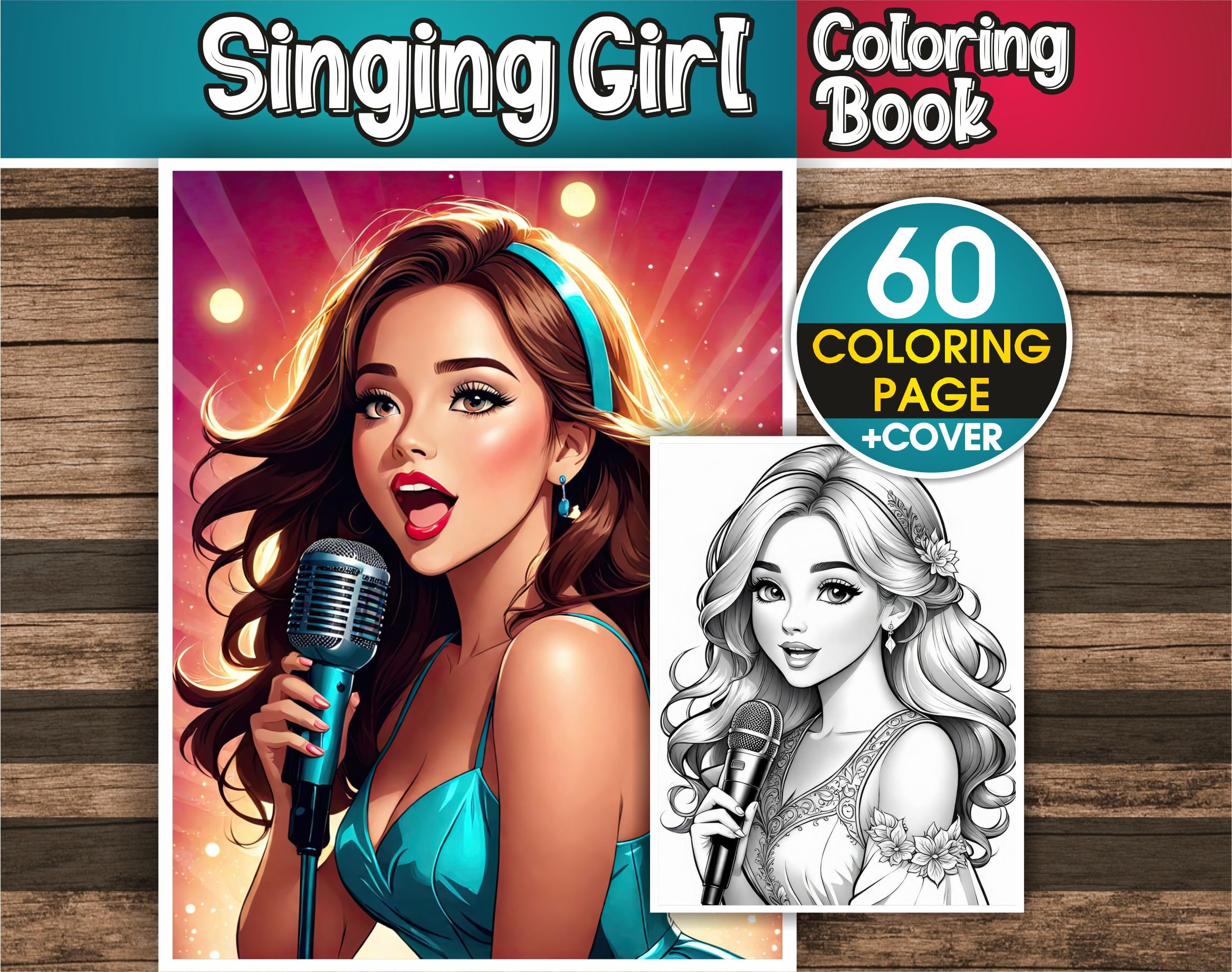 Singing Girl Coloring Book – 60 Singing Girls Coloring Pages for Adults & For Kids - Instant Download Coloring Book – Ready to print