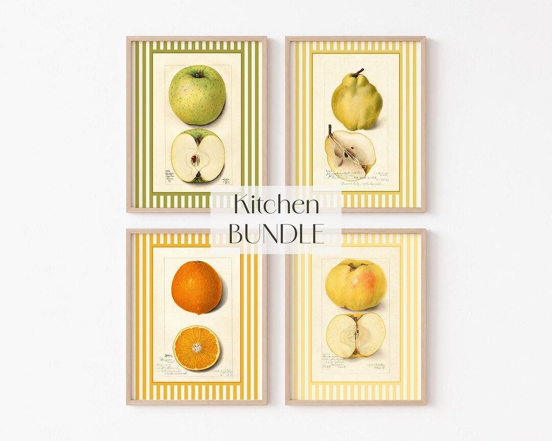 kitchen print set of 2 fruit print vegetable print... Fruit Kitchen Print Set: Vintage Apple, Pear, Orange Art (digital ...