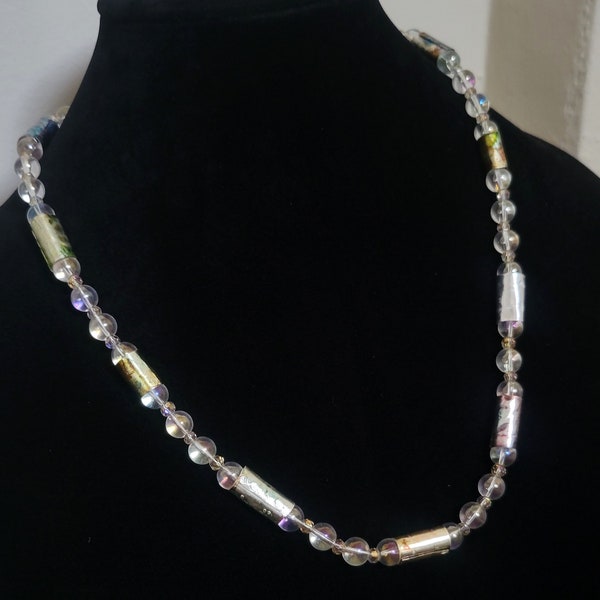 Clear Round with Silver Accents Glass Beaded Necklace