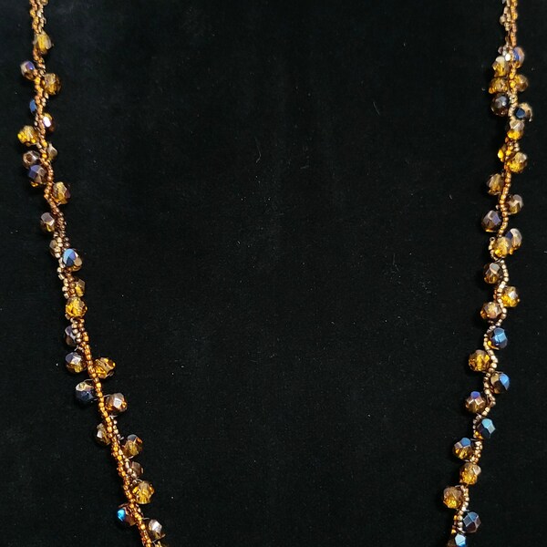 Copper Seed with Iridescent Accent Beads Glass Beaded Necklace