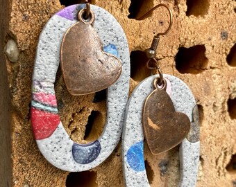 Earrings | concrete | oval | heart | industrial | grey | colourful