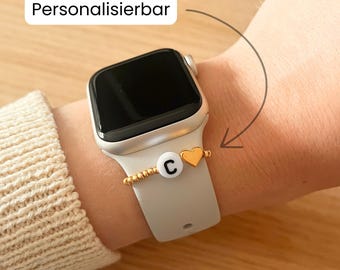 Personalized Apple Watch Charms Partner Bracelet Minimalist Friendship Beads with Gold Heart Stainless Steel Letter Bracelet Jewelry