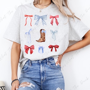 Lazo de coqueta del 4 de julio PNG, descarga instantánea en rojo, blanco y azul, botas de vaquera, Día de la Independencia