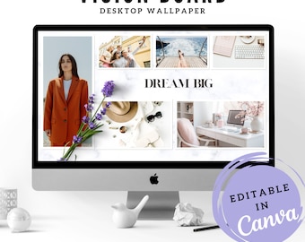 Vision Board Desktop Wallpaper, Canva template, Moodboard Template
