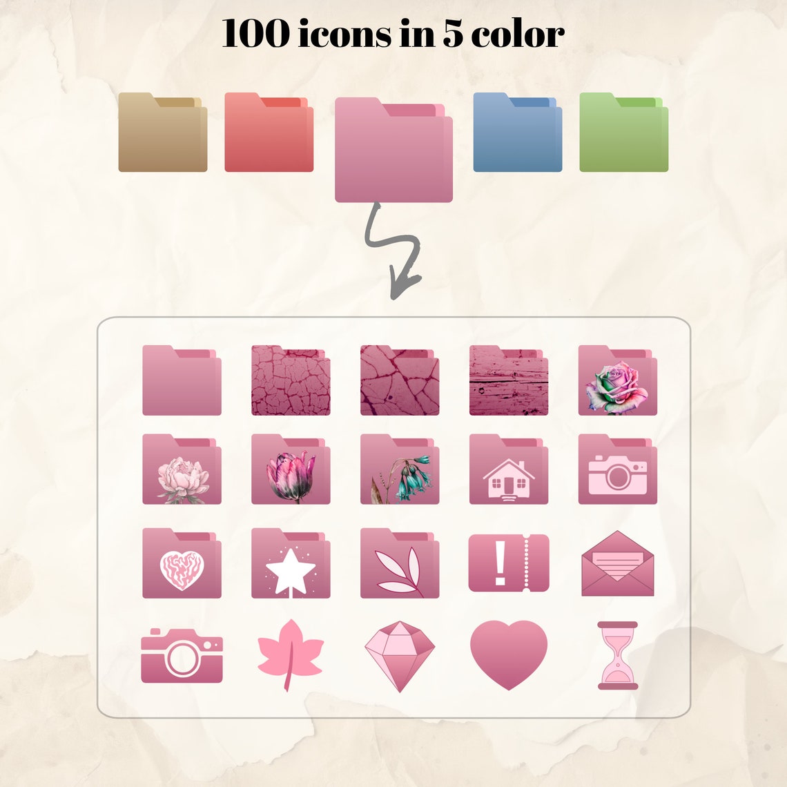 100 Desktop Folder Icons in 5 Colors for MAC and Windows, Pc, Digital ...