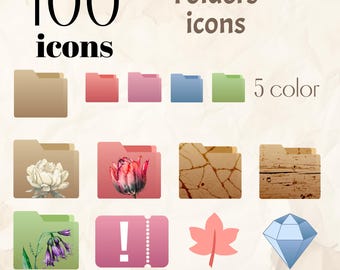 100 Desktop Folder Icons in 5 colors for MAC and Windows, Pc, Digital download ICO & PNG