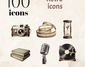 100 Retro Icons, Desktop icons set, Mac and Windows, PC