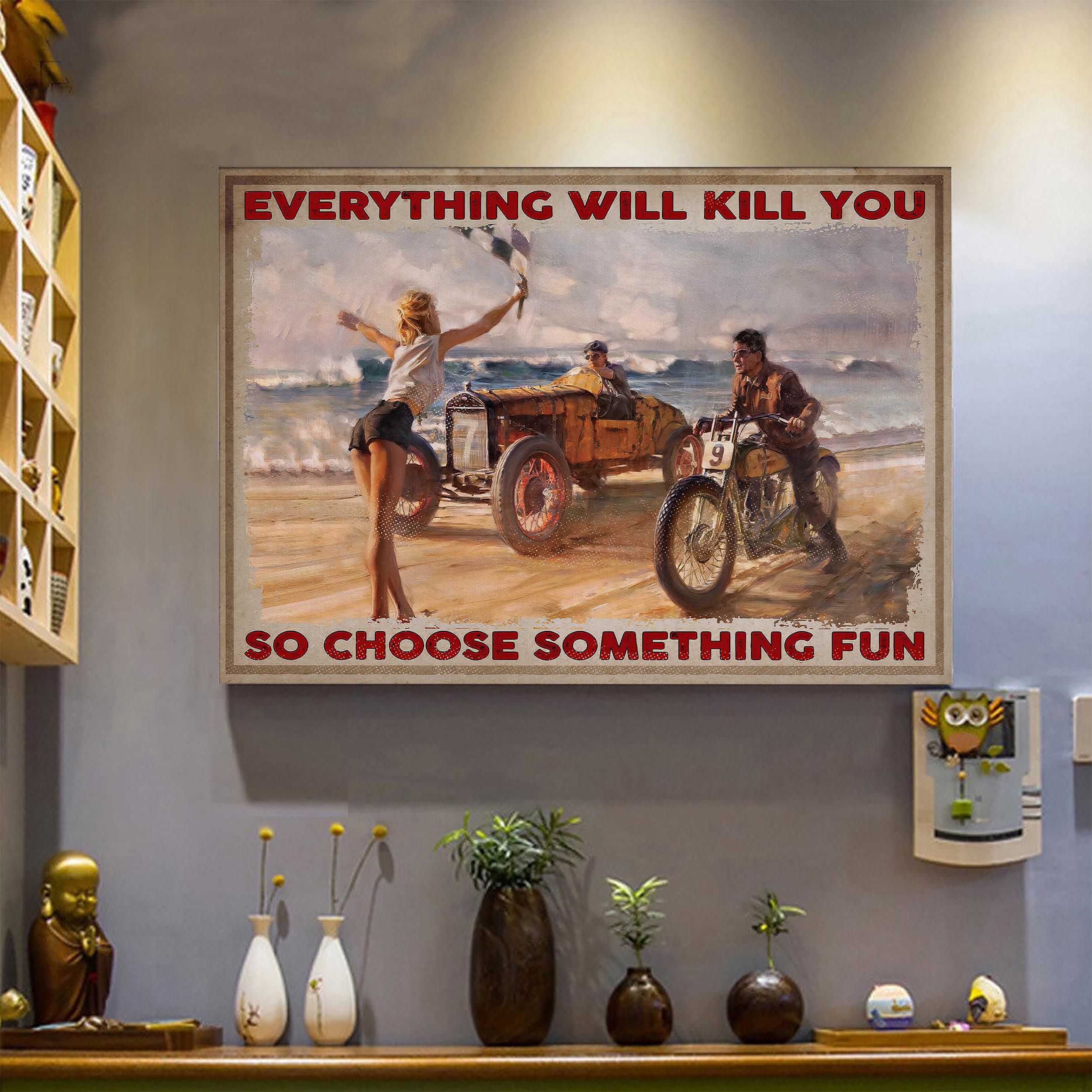 Targa In Metallo Vintage 20x30cm - Scritta "Everything Will Kill You So Choose Something Fun" - Poster Western Per Decorazione Parete
