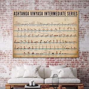 ashtanga vinyasa intermediate series canvas, intermediate yoga pose chart wall art, ashtanga vinyasa sequence print