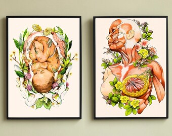 Mom and Baby Anatomy Poster SET, Woman Art, Newborn Wall Art, Printable Anatomy Set, New Mom Gift, Anatomy illustrations, Medical Gift