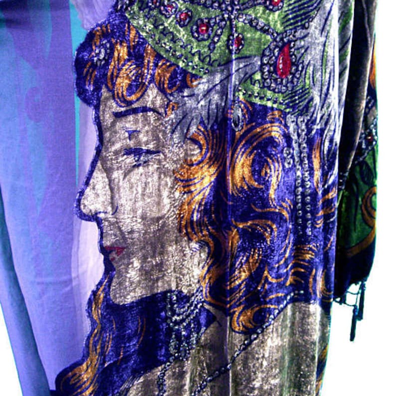 Royal Blue Violet Peacock Bohemian Mucha Gypsy Velvet Kimono Duster