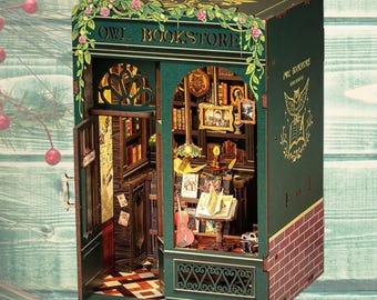 DIY Bookshop Book Nook Kit | Owl Bookstore | Cozy Miniature Bookshop for Book Lovers & Gift Givers | Christmas gift