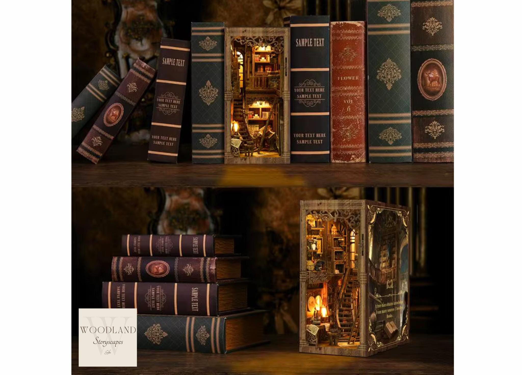 Villageboom Book Nook – Kit De Construction Miniature Bibliothèque Vieux Livres – Avec Lumières LED – Dès 14 Ans – Cadeau DIY