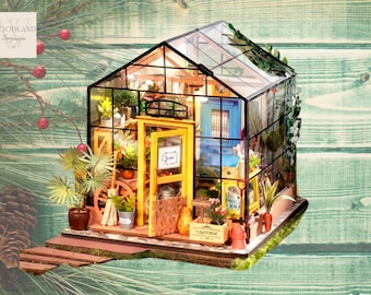 DIY Greenhouse Miniature Kit, DIY Book Nook Kit, Bookshelf Decor, Model Kit, Dollhouse Kit, Unique Gift for Book Lovers, Christmas gift