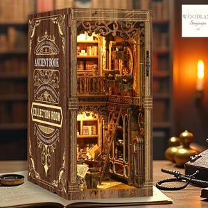 DIY 3D Book Nook Kit with LED Lights | Ancient Book Library Bookshelf Insert | Perfect Gift for Book Lovers, Includes Dust Cover Christmas