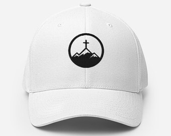 Gorra Flexfit blanca bordada con logotipo de la Iglesia