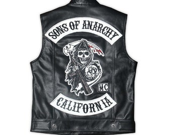 Men's Handmade Jax Teller Inspired by Sons of Anarchy's Redwood Original President Leather Vest - Charlie Hunnam Moto Black Leather Vest