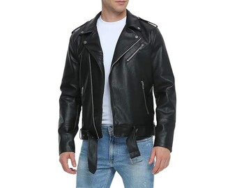 Handgefertigte Herren Black Biker Motorrad Slim Fit Lederjacke