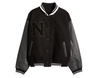 Caitlin Clark Inspired SNL Black Letterman Jacket - Celebrity Varsity Style Bomber Jacket