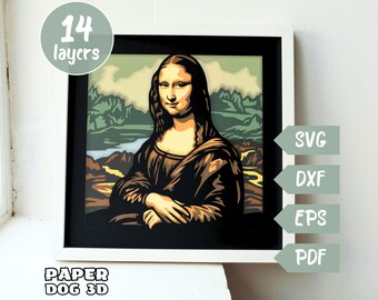 Mona Lisa 3D Layered SVG For Cardstock, Multilayer Papercut, Shadow Box Template, Cricut, silhouette, cut file, Leonardo Da Vinci wall art