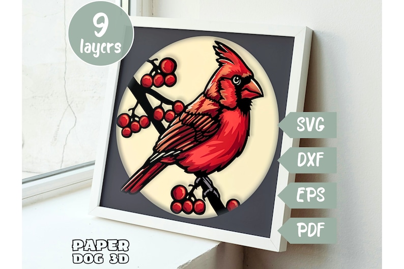 Cardinal Shadow Box 3D Layered SVG for Cardstock, Papercut, Bird ...