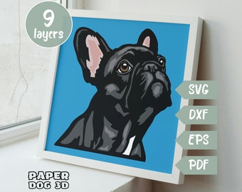 French Bulldog 3D Layered SVG For Cardstock, Multilayer Papercut, Shadow Box files for Cricut, silhouette dxf, dog Cut file, pet memorial