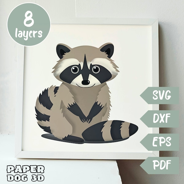 Raccoon Shadow Box SVG Template, 3D Layered SVG For Cardstock, Multilayer Papercut, Cricut, silhouette, cut file, pdf, diy Baby Shower Gift