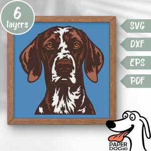 3D tysk korthårig pekare lager-SVG för kartong, flerskiktspappersklipp, skuggboxfiler för Cricut, silhuett dxf, hundklippfil, pdf