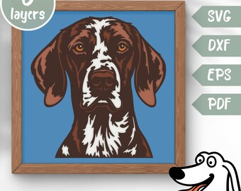3D German Shorthaired Pointer Layered SVG For Cardstock, Multilayer Papercut, Shadow Box files for Cricut, silhouette dxf, dog Cut file, pdf