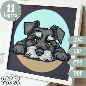 Layered Zwergschnauzer 3D SVG für Cardstock, Multilayer Papercut, Shadow Box-Datei für Cricut Silhouette dxf, Hund Cut-Datei, Haustier-Denkmal
