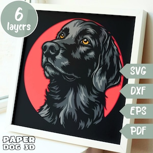 Layered Flat Coated Retriever 3D SVG für Cardstock, Multilayer Papercut, Shadow Box-Datei für Cricut Kontur Dxf Hund Schnittdatei Haustier Gedenkstätte