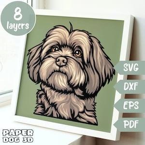 Chien bicolore 3D SVG en couches pour papier cartonné, papier découpé multicouche, fichiers Shadow Box Cricut, silhouette dxf, fichier de coupe chien, mémorial pour animaux de compagnie, pdf