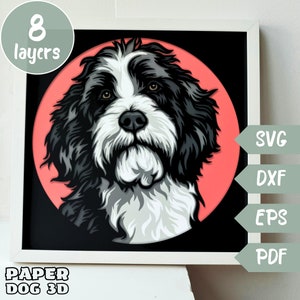 Layered Sheepadoodle 3D SVG For Cardstock, Multilayer Papercut, Shadow Box file for Cricut silhouette dxf, dog face Cut file, pet memorial