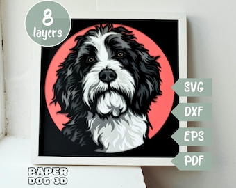 Layered Sheepadoodle 3D SVG For Cardstock, Multilayer Papercut, Shadow Box file for Cricut silhouette dxf, dog face Cut file, pet memorial