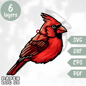 Kardinal 3D Layered SVG für Karton, Papierschnitt, Vogel Schatten Box Vorlage, Cricut, Silhouette Dxf, Schnittdatei, Wand Kunst DIY