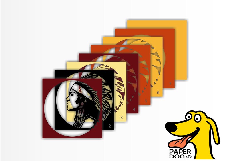 American Native Girl Shadow Box Template, 3D Layered SVG for Cardstock ...