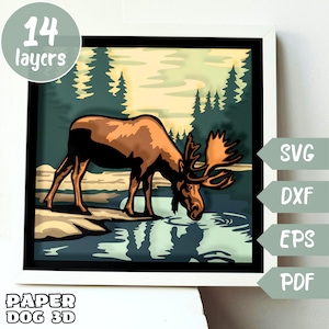 SVG en couches 3D orignal pour papier cartonné, papier découpé multicouche, modèle de boîte d'ombre, Cricut, silhouette dxf, fichier de coupe orignal, pdf, art mural bricolage