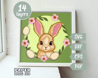 Easter Bunny Shadow Box SVG Template, 3D Layered SVG For Cardstock, Multilayer Papercut, Cricut, silhouette dxf, Easter paper art diy, pdf