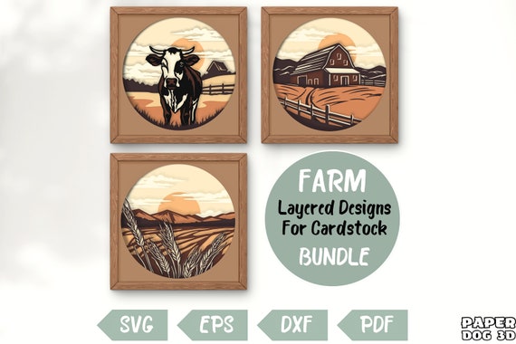 Farm bundle 3D Layered SVG For Cardstock, Barn Multilayer Papercut, Shadow Box Template, cow Cricut, silhouette, pdf, Ranch wall art diy