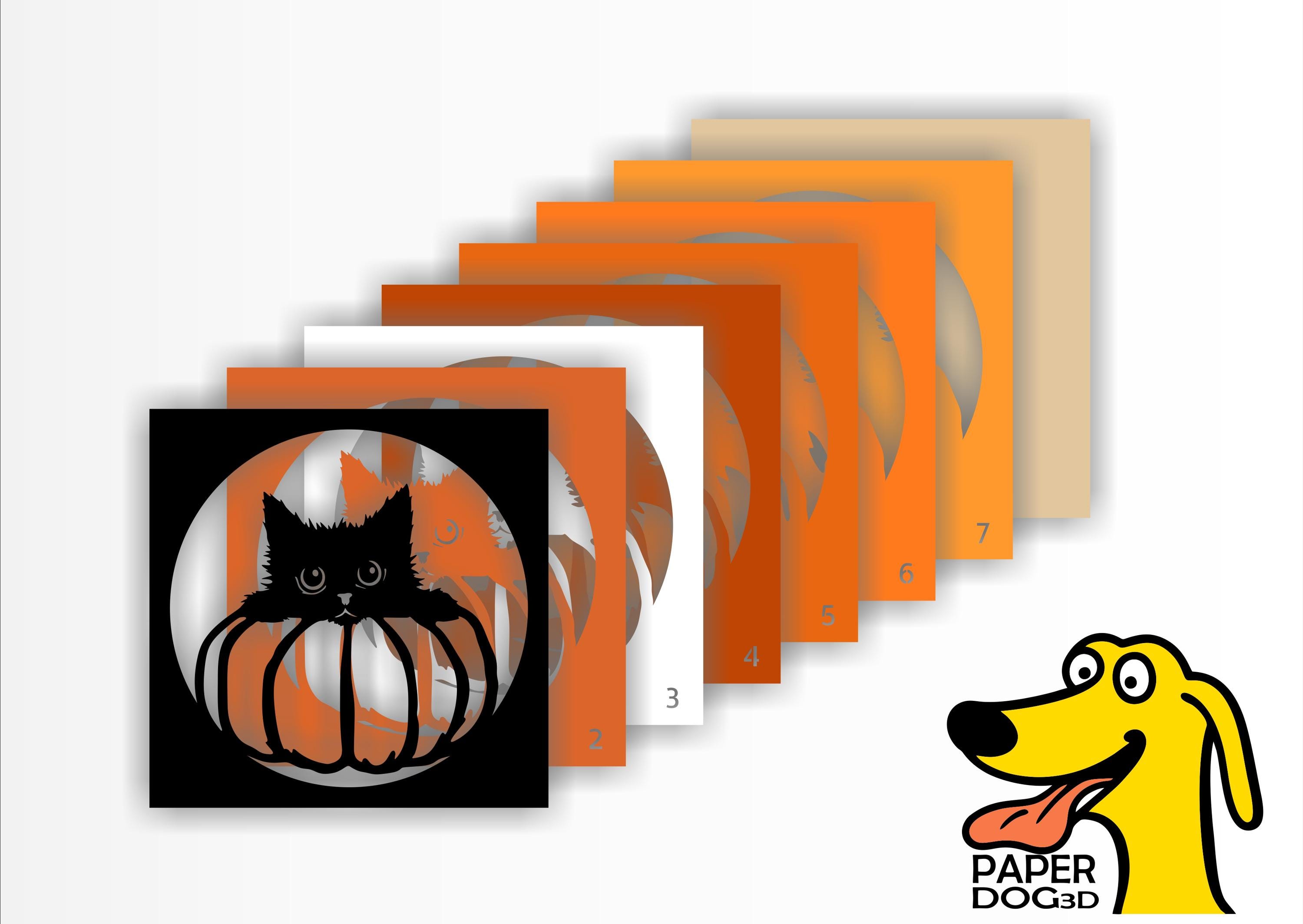 Halloween Black Cat Shadow Box Template, 3D Layered SVG for Cardstock ...