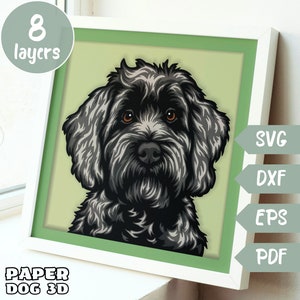 SVG en capas 3D de cockapoo negro para cartulina, corte de papel multicapa, archivos Shadow Box para Cricut, silueta dxf, archivo de corte de perro, monumento conmemorativo para mascotas