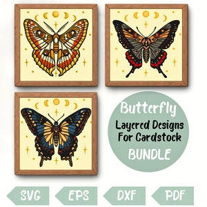 Bundle papillon modèle de boîte d'ombre SVG, papier cartonné en couches 3D, papercut multicouche, cricut, silhouette dxf, fichier de coupe, bricolage boîte à lumière Mandala