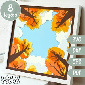 Autumn scene Shadow Box Template, 3D Layered SVG For Cardstock, Multilayer Papercut, Cricut, silhouette dxf, tree cut file, Fall wall art
