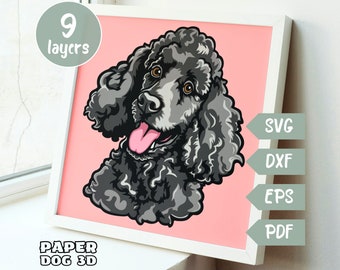 Poodle 3D Layered SVG For Cardstock, Multilayer Papercut, Shadow Box files for Cricut, silhouette dxf, Poodle dog Cut file, pet memorial