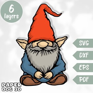 Garden Gnome 3D Layered SVG For Cardstock, Multilayer Papercut, Shadow Box Template, Cricut, silhouette dxf, Summer Light Box cut file pdf