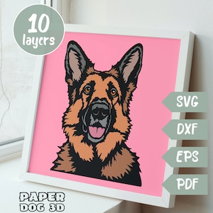Schäferhund SVG 3D Layered Für Cardstock, Multilayer Papierschnitt, Schattenbox-Dateien für Cricut, Silhouette Dxf, Hund geschnitten Datei, Haustier-Denkmal