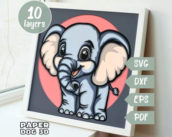Elephant Shadow Box SVG Template, 3D Layered SVG For Cardstock, Multilayer Papercut, Cricut, Nursery Wall Art, pdf, diy Baby Shower Gift