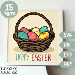 Modèle SVG Oeufs de Pâques Shadow Box, SVG en couches 3D pour papier cartonné, Papercut multicouche, Cricut, silhouette dxf, bricolage d'art en papier de Pâques, pdf