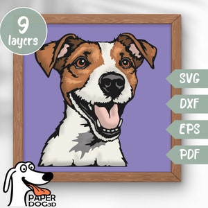 Jack Russell SVG 3D en couches pour papier cartonné, papier découpé multicouche, fichiers Shadow Box pour Cricut, silhouette dxf, fichier de coupe chien, pdf, mémorial pour animaux de compagnie