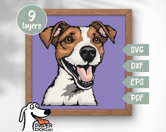 Jack Russell SVG 3D Layered For Cardstock, Multilayer Papercut, Shadow Box files for Cricut, silhouette dxf, dog Cut file, pdf, pet memorial